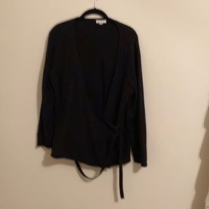 Black cashmere wrap sweater